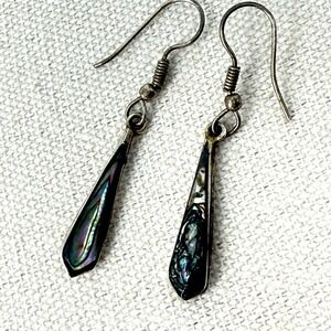 Alpaca Mexico‎ Abalone Teardrop Dangle Earrings Marked Iridescent Geometric